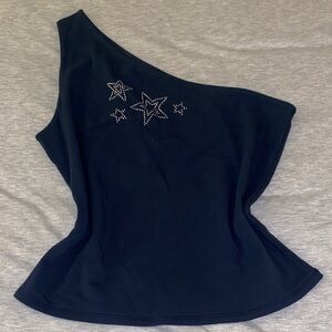 Hollister Black One-Shoulder Tank with Star Details
